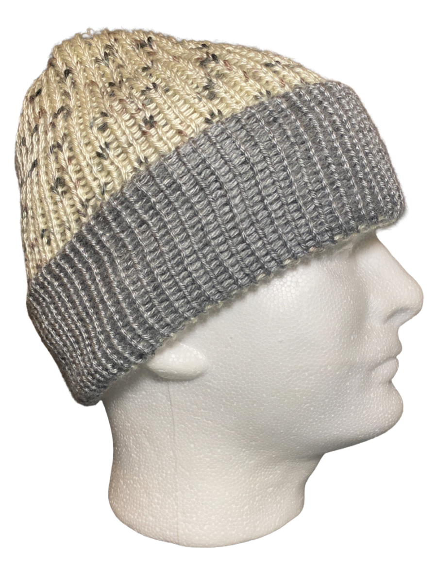 Gray & Tan Speckled Crochet Beanie