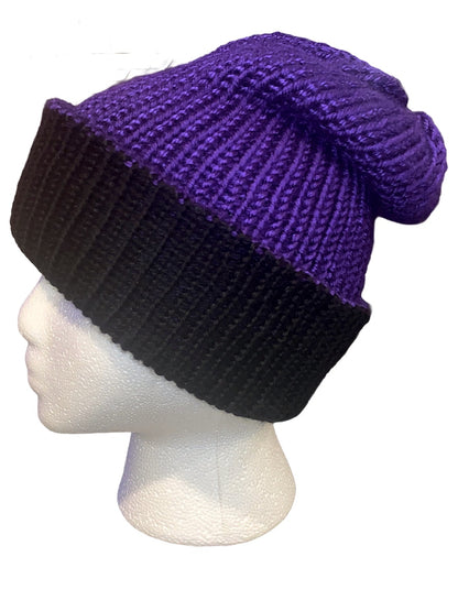 Black and Purple Reversible Beanie