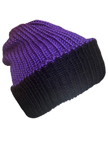 Black and Purple Reversible Beanie