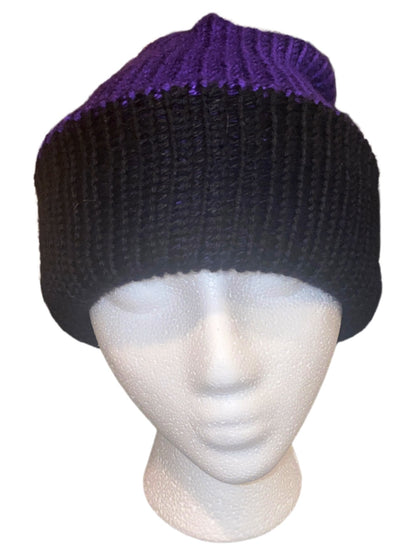 Black and Purple Reversible Beanie