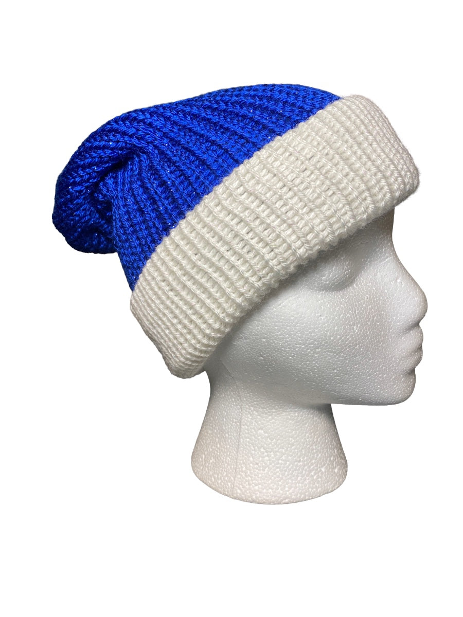 Royal Blue & White Reversible Beanie