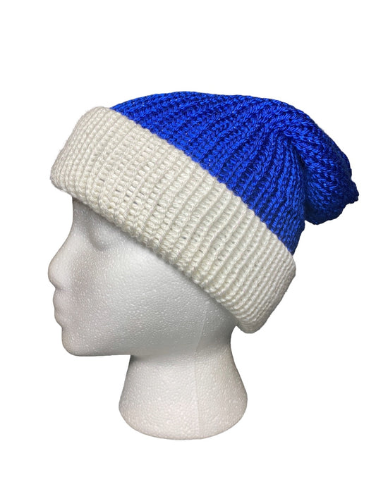 Royal Blue & White Reversible Beanie