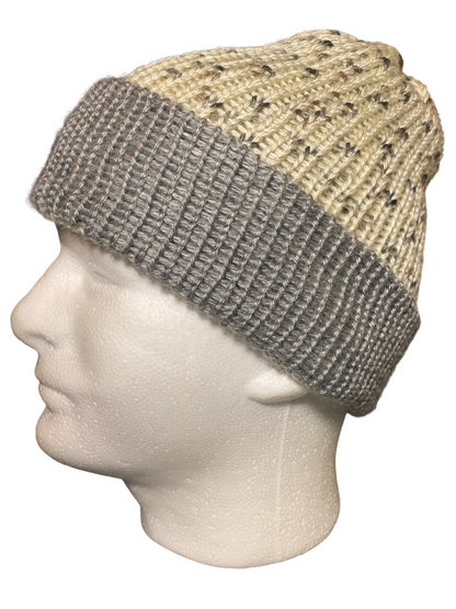 Gray & Tan Speckled Crochet Beanie