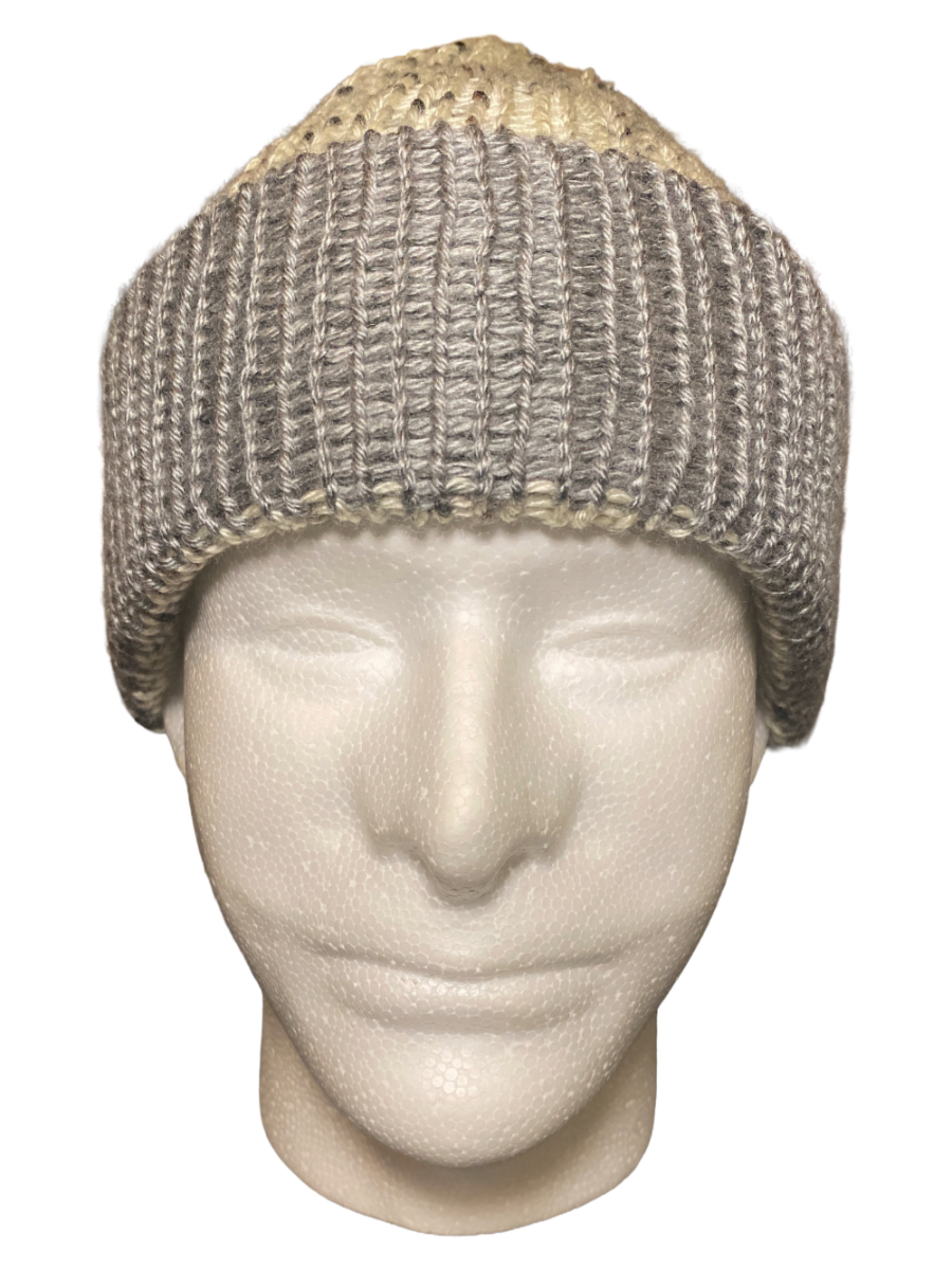 Gray & Tan Speckled Crochet Beanie