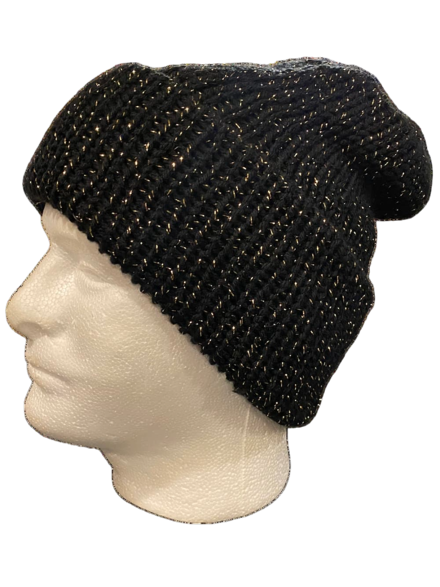 Sparkle Gold Black Beanie