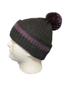 Classic Ribbed Pom-Pom Beanie – Black & Purple Stripe