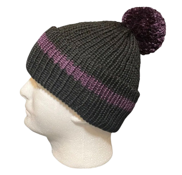 Black Beanie with Purple Stripe