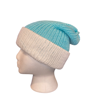 Teal and White Beanie